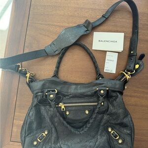 Balenciaga Black leather motocross city bag